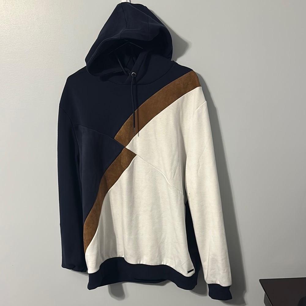 Colorblock Hoodie with Brown Accent
